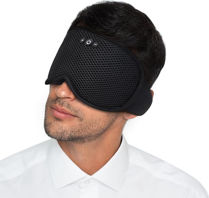 Sleep Headphones, Sleep Mask with Bluetooth Headphones, Ventilated Fabric, Adjustable Fit, 100% Blackout 3D Contoured Eye Cups, Sleeping Headphones for Side Sleepers