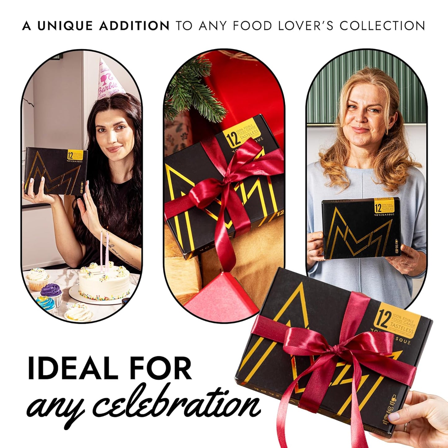 MONÉGASQUE Luster Dust Edible Glitter for Drinks 12 Pcs Set – Best Gift Idea for Bakers – Bakers Gift Set for Cake Decorations – Edible Glitter for Cakes & Cocktails – Cake Decorating Supplies