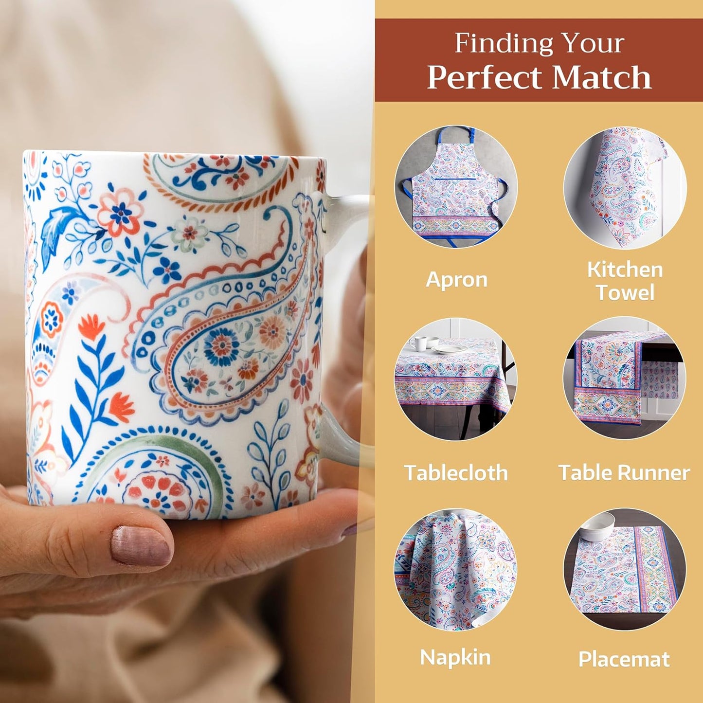 Maison d' Hermine Coffee Mug with Handles Fine Bone China Mugs Pack of One Tea Cups for Hot Beverages Cappuccino Latte Home Restaurant Office Perfect for Gift (Indian Floral - Paisley, 12 Ounce)