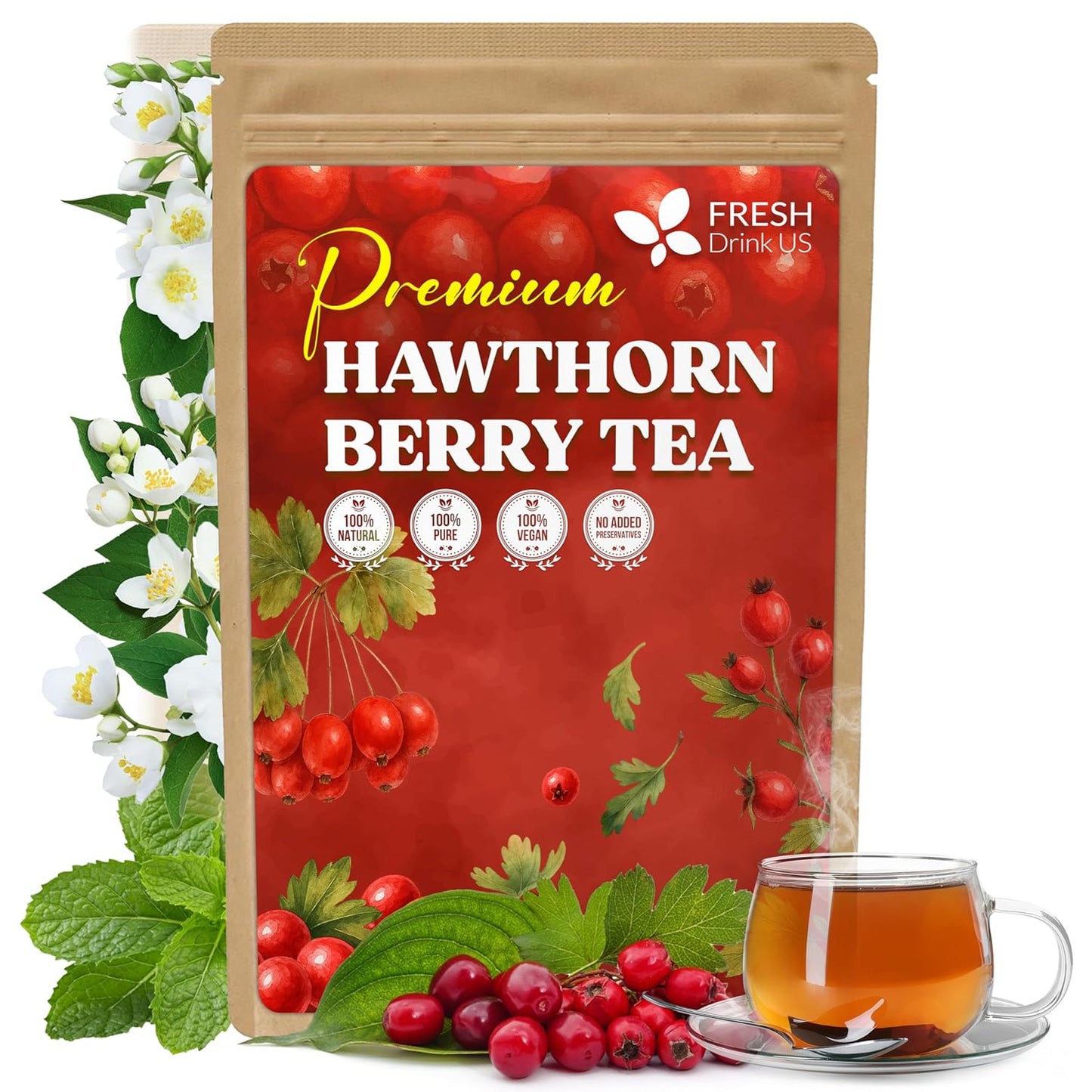 FreshDrinkUS Herbal Tea Bags Natural. Vegan. Non GMO (135 Bags Happy Throat Tea)