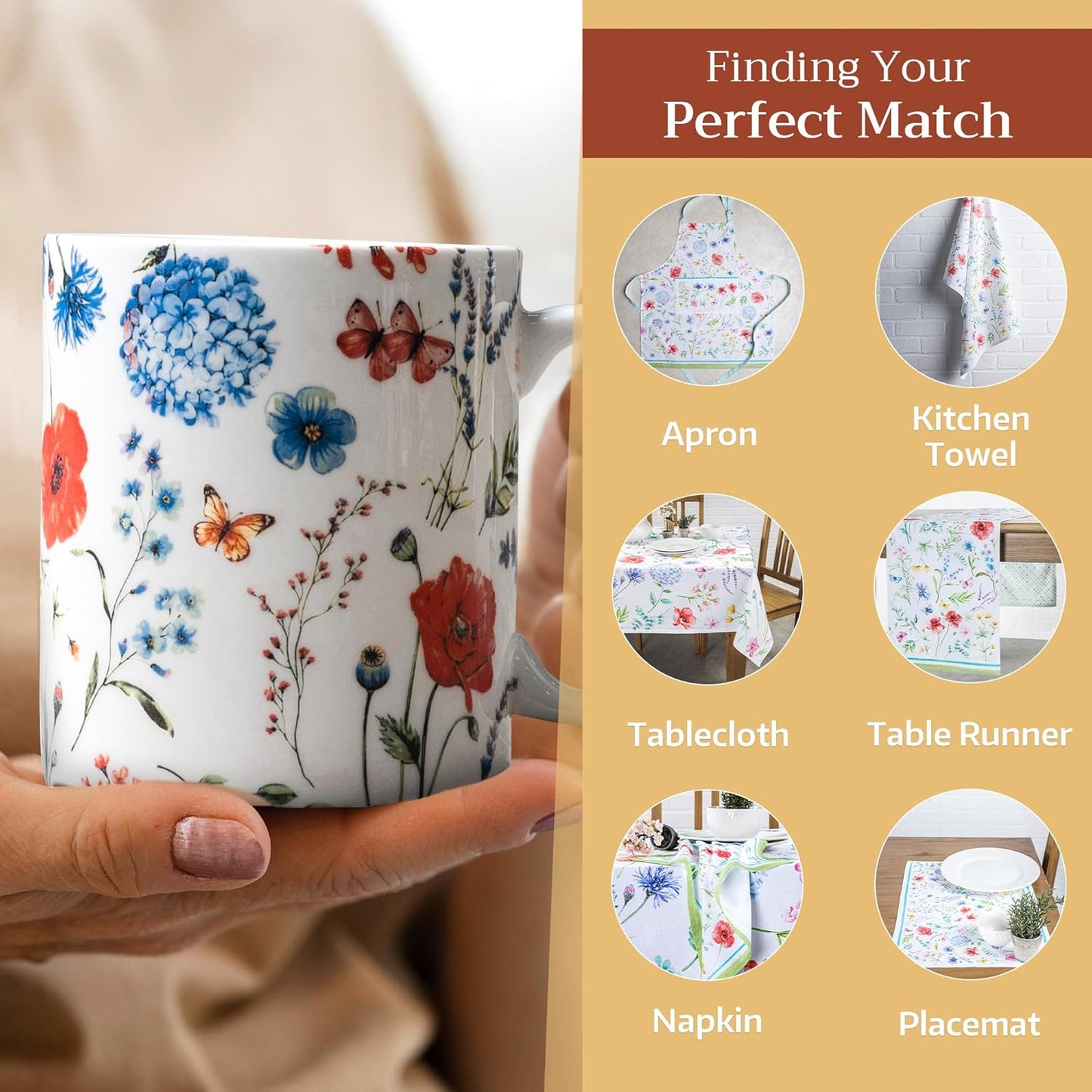 Maison d' Hermine Coffee Mug with Handles Fine Bone China Mugs Pack of One Tea Cups for Hot Beverages Cappuccino Latte Home Restaurant Office Perfect for Gift (Just Floral - Poppies Always, 15 Ounce)