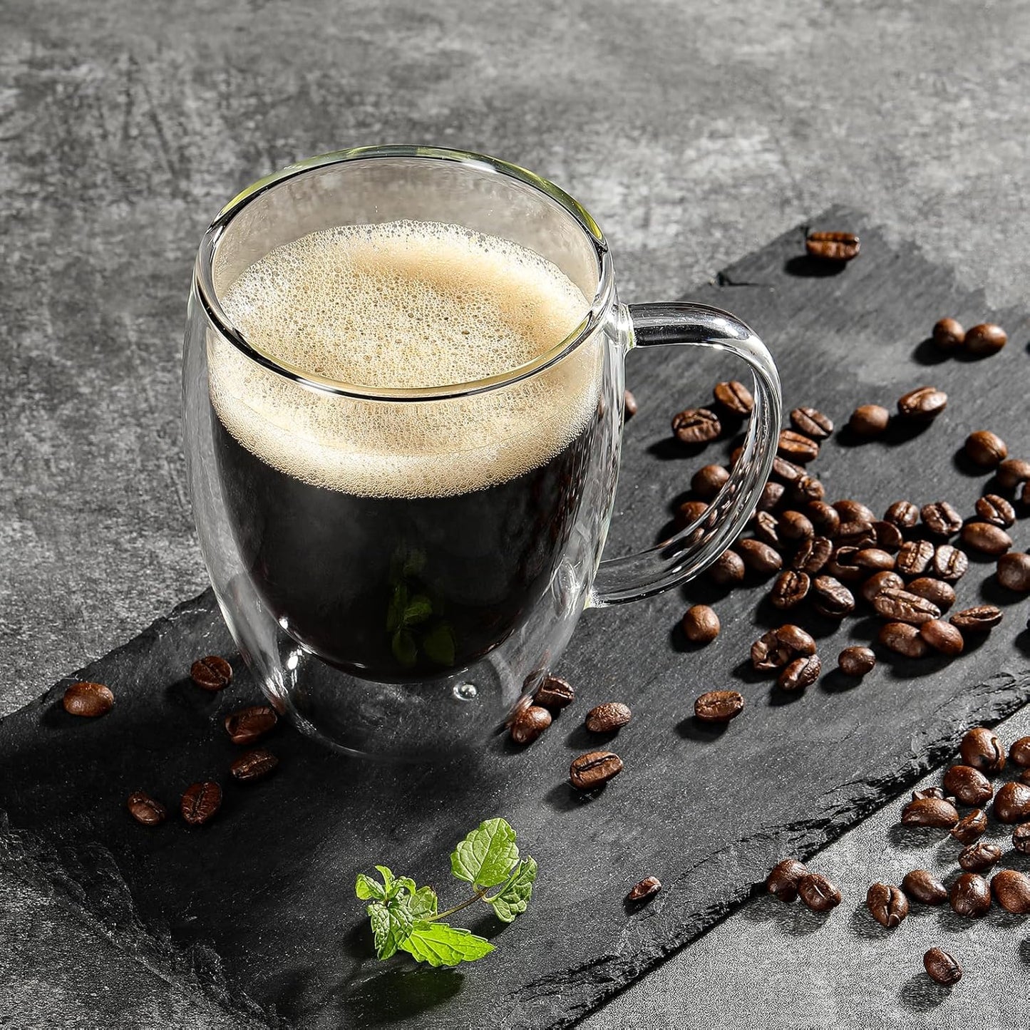 Aurzen 4 Pack Double Walled Glass Coffee Mugs with Handles, Large Insulated Layer Coffee Cups, Clear Borosilicate Mugs, Perfect for Cappuccino, Tea, Microwave Safe (12oz-4Pack)