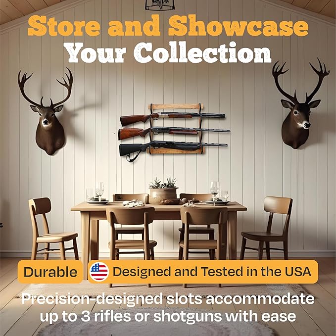 Rush Creek Creations | Indoor Gun Rack for up to 3 Rifles or Shotguns, Premium Wood Construction with Scratch-Resistant Finish Gun Storage for Firearms, Alternative for Gun Safe for Rifles and Pistols