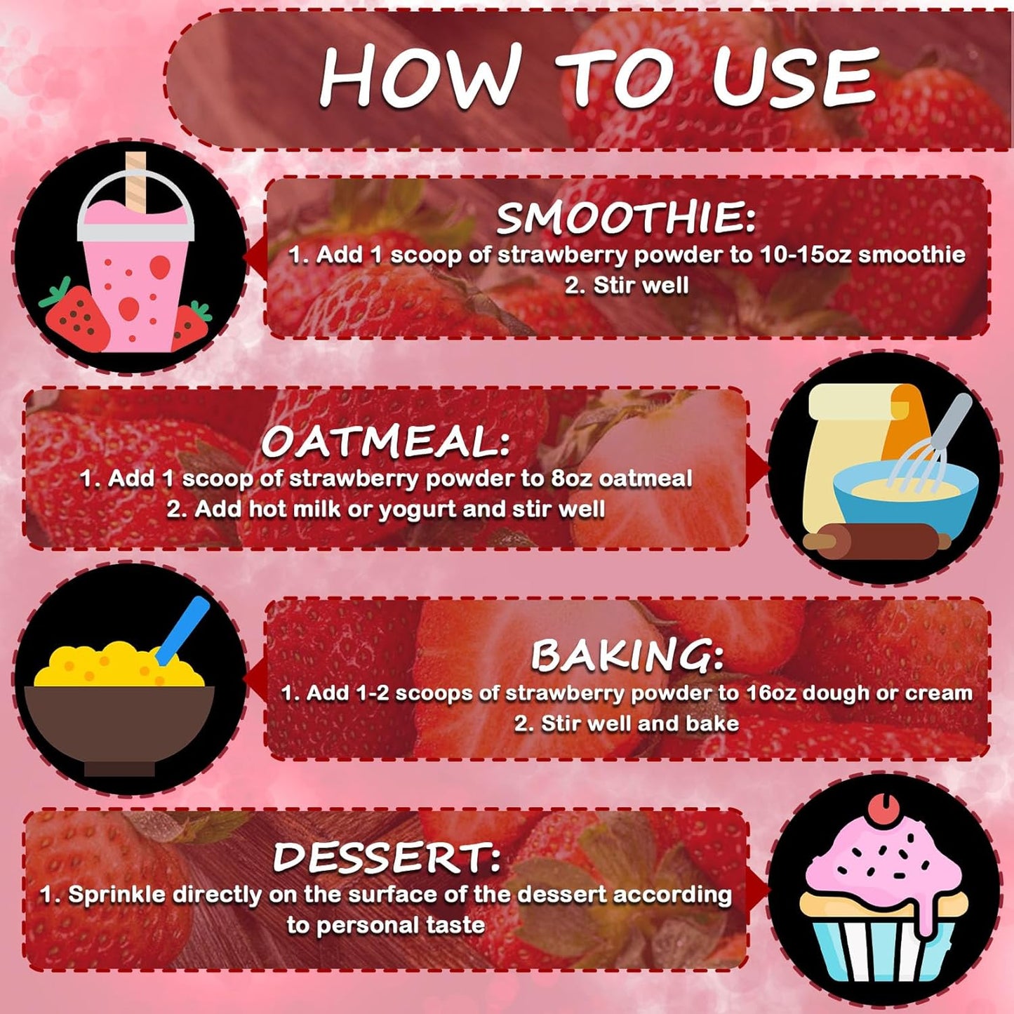 Strawberry Powder - 100% Pure Freeze Dried Strawberries Fruit Powder, Vegan & No Additive Strawberry Flavoring Natural Food Coloring for Baking, Drinks, Cakes, Icing and Smoothies - 3oz