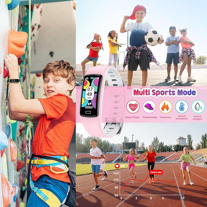 Smart Fitness Tracker Watch for Kids - Boys Girls Waterproof Smartwatch with Pedometer Heart Rate Sleep Tracking Alarm Clock Activity Tracker Calorie Step Counter Watch for Girls Boys Teens