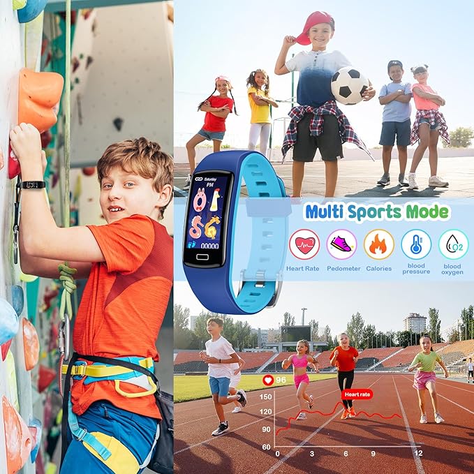 Smart Fitness Tracker Watch for Kids - Boys Girls Waterproof Smartwatch with Pedometer Heart Rate Sleep Tracking Alarm Clock Activity Tracker Calorie Step Counter Watch for Girls Boys Teens
