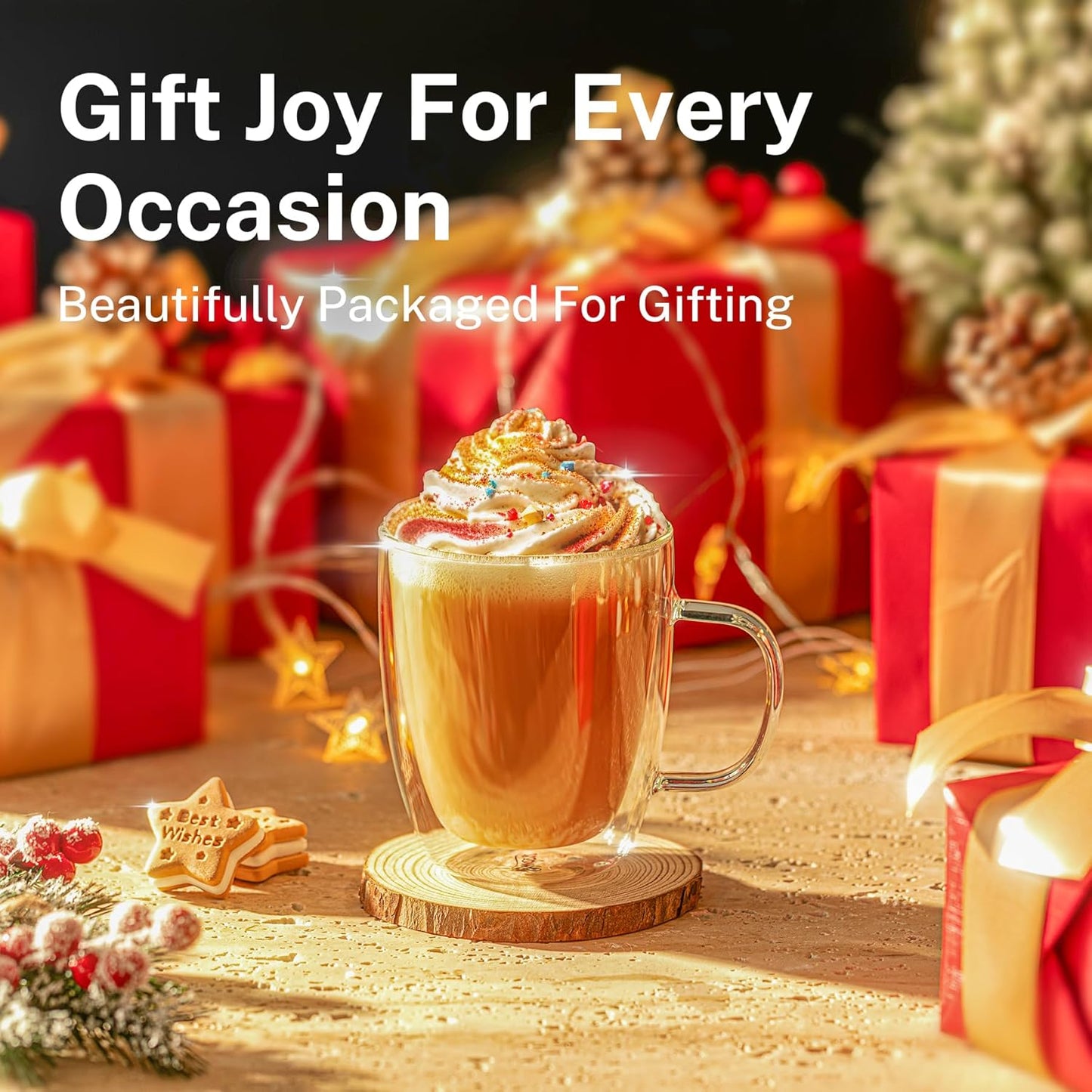 Sweese 12.5 oz Double Wall Glass Coffee Mugs Set of 2 - Insulated for Espresso, Latte, Tea Beverages