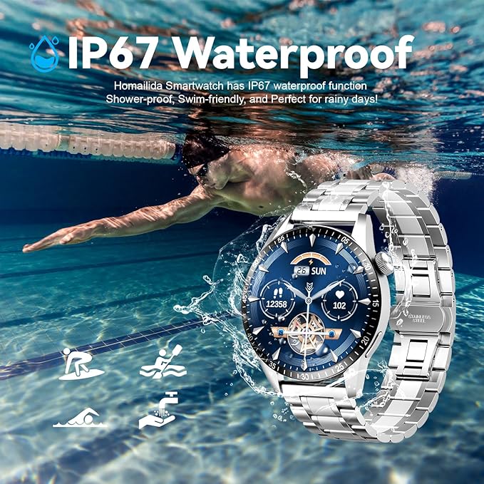 Smart Watch for Men with Answer/Make Calls, 1.39" HD Always Display Fitness Tracker Watch with Waterproof 190+Sports Modes Health Monitor Sleep Monitor for iOS Android (Silver)