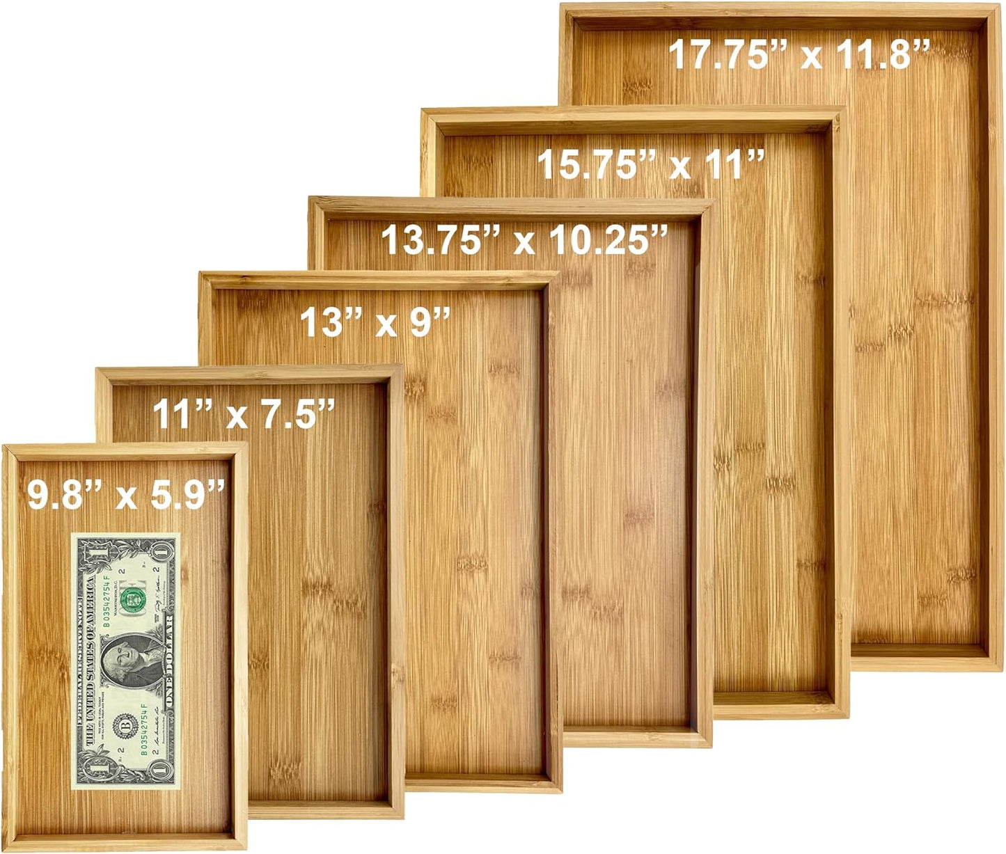 Bam & Boo (1-Pack) Natural Bamboo Rectangle Serving & Vanity Tray - for Kitchen, Bathroom, Countertop, Coffee Table (13.75" x 10.25" x 1.2")