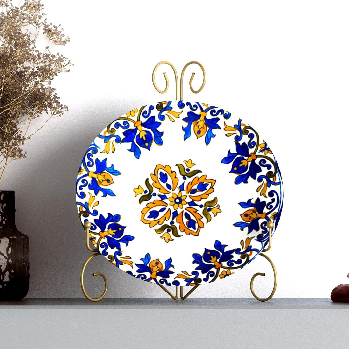 10 Inch Display Plate Stand with Folding Design, Metal Plate Holder for Tables, Picture Easel for Home Decoration, Photo Frame Stand, 10'' Gold