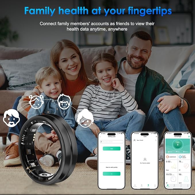 Smart Ring Fitness Tracker for Women Men - Waterproof Health Rings for Sleep Tracker, Heart and Blood Oxygen Monitor, Fitness Ring for Family Care,Step and Burned Calories Counter(11#)