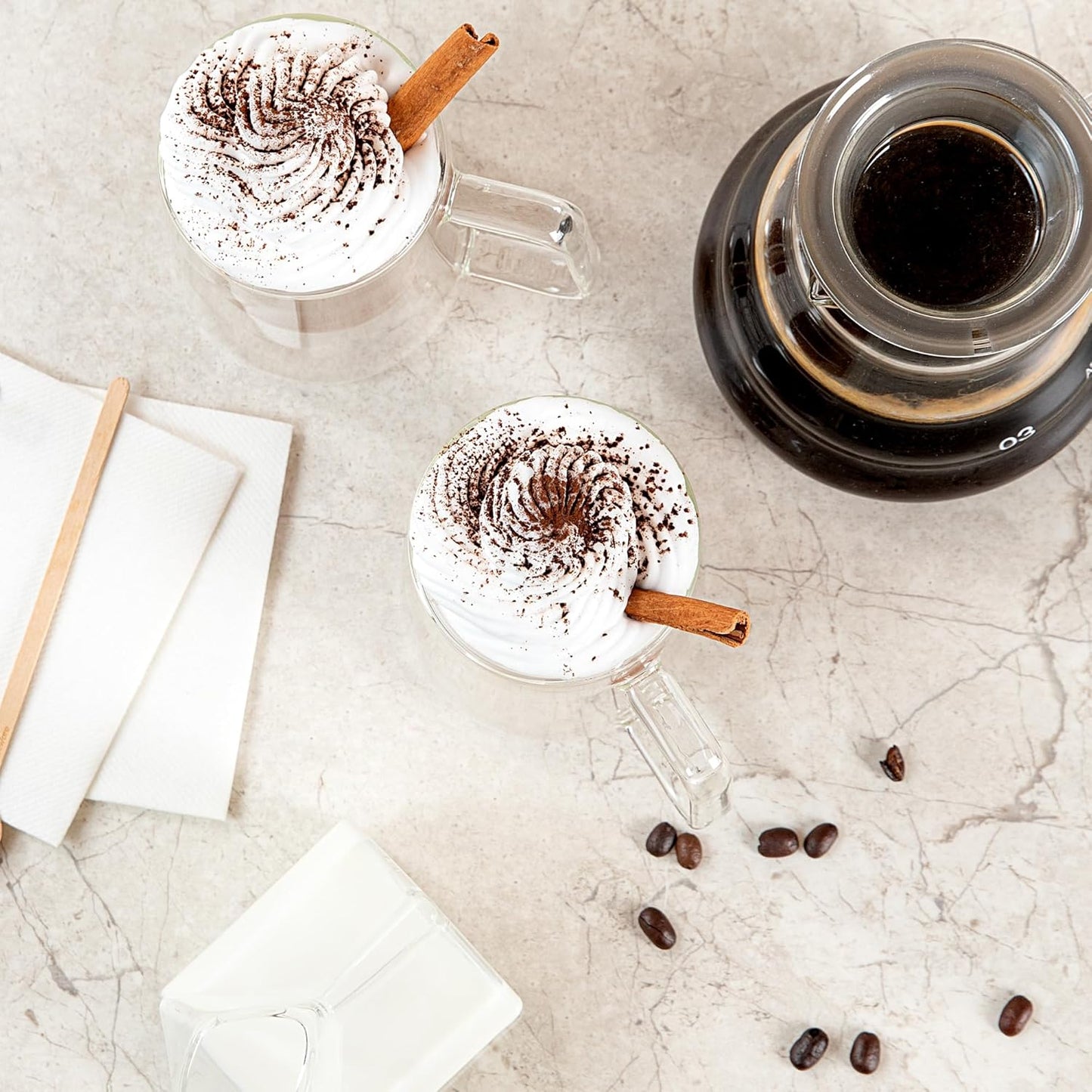 Restaurantware-Forma Professional 10.2 Ounce Double Wall Coffee Mugs, 12 Insulated Coffee Mugs With Handle - Dishwashable, Reusable, Clear Glass Beverage Cups, Freezable, For Hot Or Cold Beverages