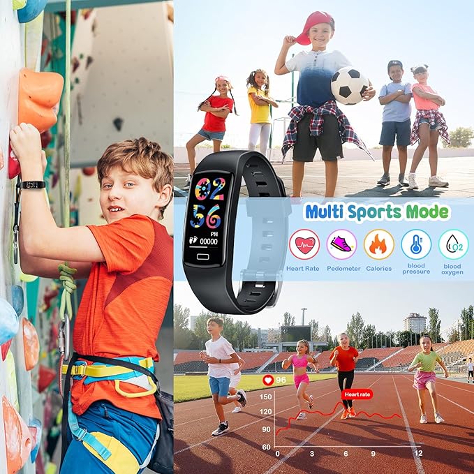 Smart Fitness Tracker Watch for Kids - Boys Girls Waterproof Smartwatch with Pedometer Heart Rate Sleep Tracking Alarm Clock Activity Tracker Calorie Step Counter Watch for Girls Boys Teens