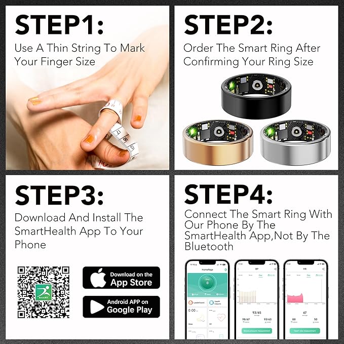 Smart Health Ring for Women Men Fitness Tracker with Heart Rate, Blood Oxygen, Blood Pressure, Sleep Monitoring, Step Counting, IP68 Waterproof for iPhone and Android, No Subscription Fee, Gold 11