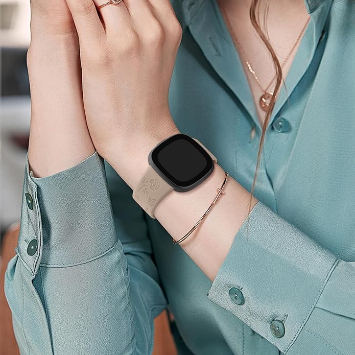 AK Floral Engraved Band Compatible with Fitbit Sense 2 / Sense Bands/Fitbit Versa 4 / Versa 3 Bands Women Men, Soft Sport Replacement Wristbands for Fitbit Sense 2 / Sense/Versa 4 / Versa 3 Smart Watch