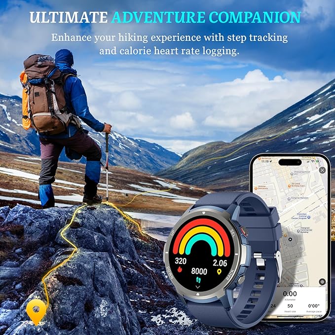 Smart Watch, 2025 Military Waterproof Fitness Sleep Tracker Watch with 110 Ports Modes, Smartwatch for Samsung Android iPhone iOS Compatible