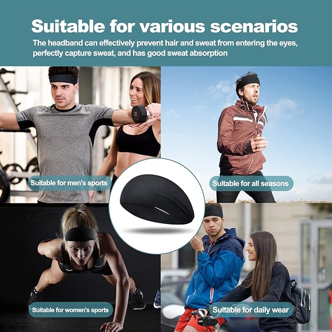 Running Headbands for Men(4 or 6 Pack, Mens Stretchy Headband for Football,Cycling,Basketball,Yoga,Fitness Workout Unisex Quick-Dry Sweatband