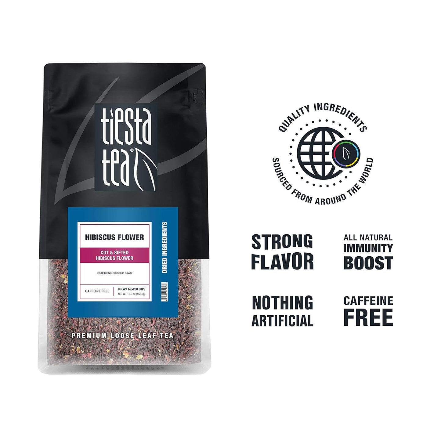 Tiesta Tea - Dried Hibiscus | Loose Leaf | Cut & Sifted Hibiscus Flower | Premium Blend | Non-Caffeinated | Make Hot or Iced & Brews Up to 200 Cups | 16 Ounce Resealable Bulk Pouch
