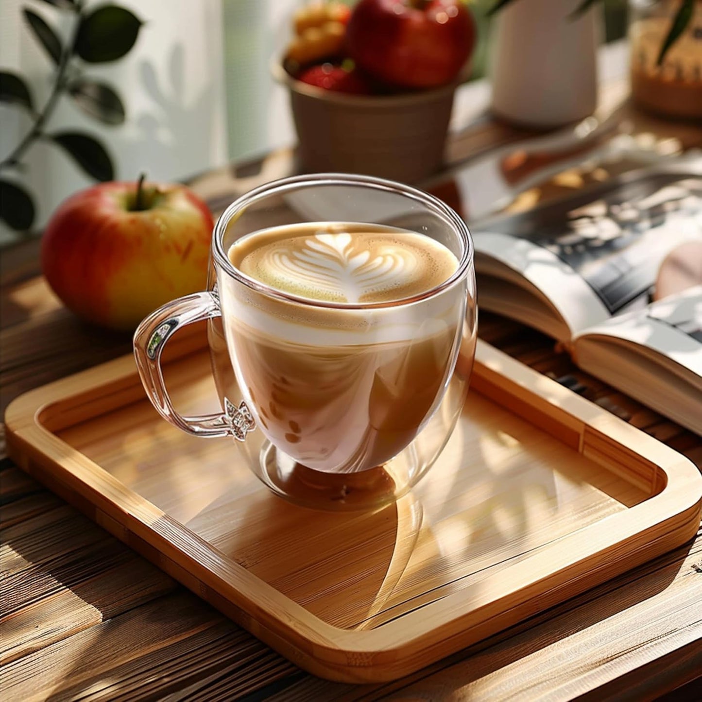 Set of 4 Double Walled Glass Coffee Mugs 3 Ounces Insulated Layer Coffee Cups with Handle Borosilicate Glass Espresso Cup for Hot Beverage,Cappuccino,Tea,Latte,Wine,Microwave Safe