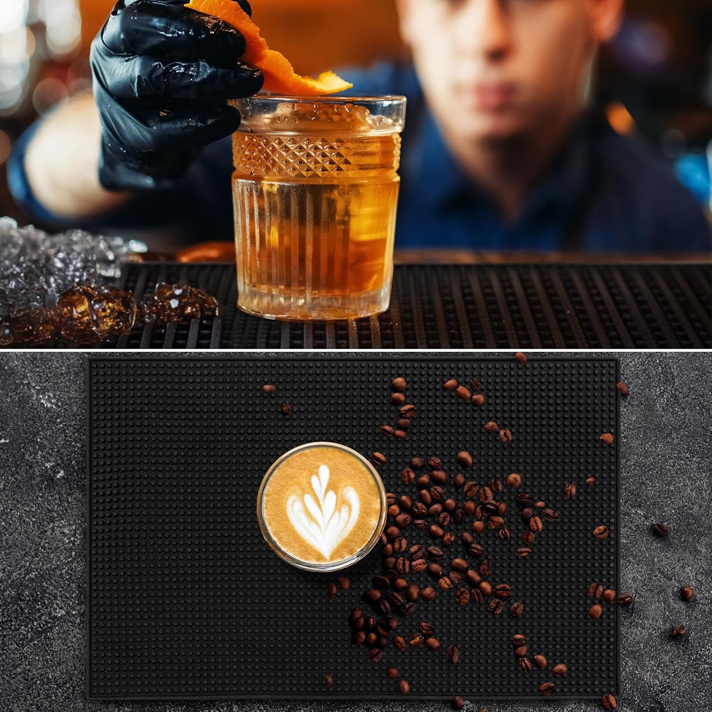 Tioncy 4 Pcs Bar Mat for Countertop 24 x 12 Inch Non Slip Rubber Mat Service Spill Cocktail Bartending Coffee Bar Mats for Hot Dishes Restaurants Barbershop Clippers Hot Pads, Black