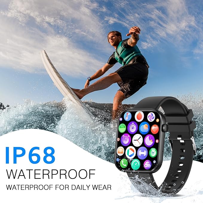Smart Watch(Answer/Make Call), 1.96" Smart Watch for Men Women IP68 Waterproof, Smartwatch for Android iOS with 100+ Sport Modes, Fitness Tracker, Heart Rate Sleep Monitor, AI Voice