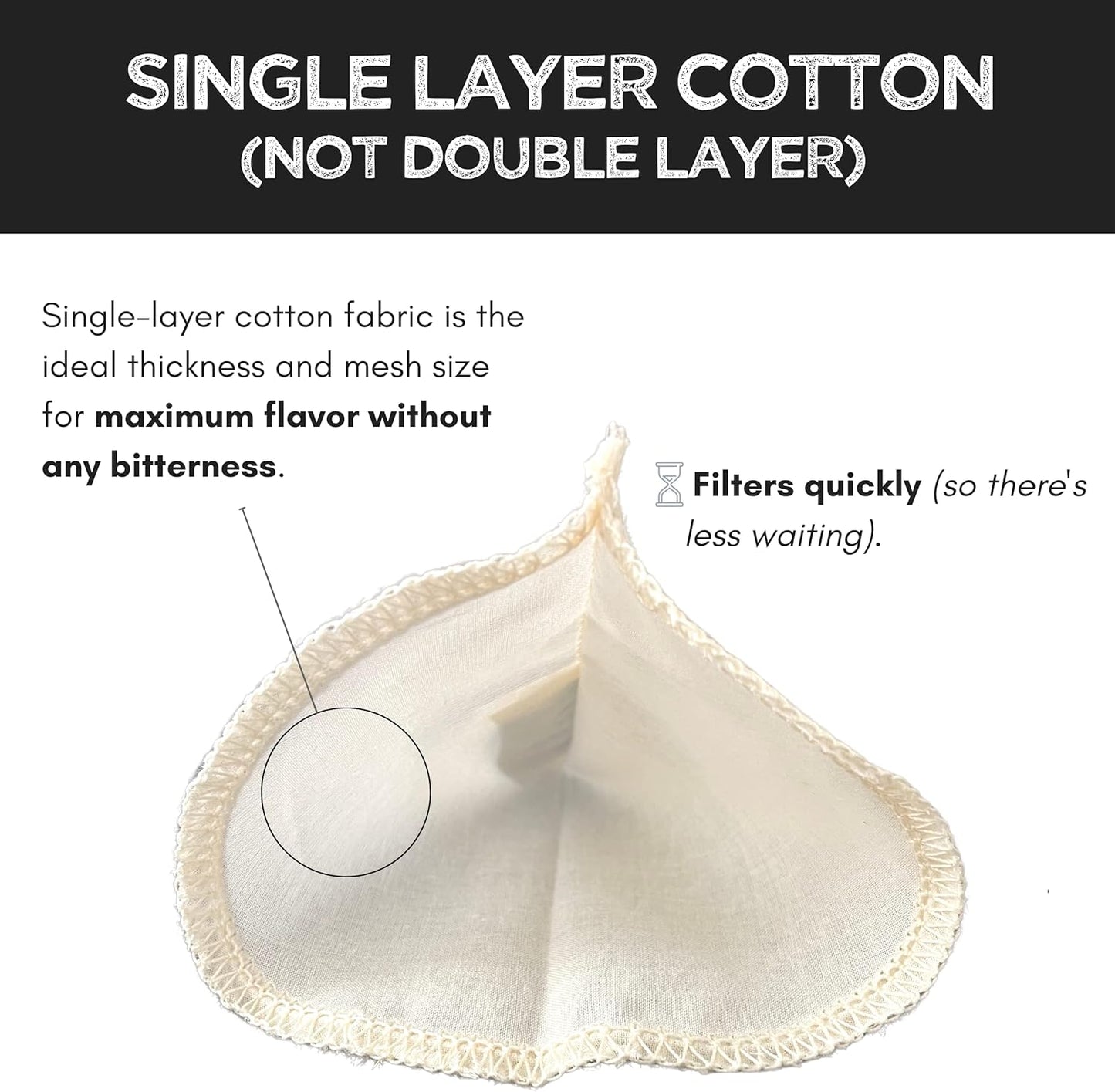 (2-Pack) Reusable Organic Cotton Pour Over Cone Filters for Hario V60, Chemex, Kalita and Origami Style Filters — Pourover Coffee Filter Maker Cup Ceramic, Glass, Plastic Dripper (Size 02, 2-4 Cups)