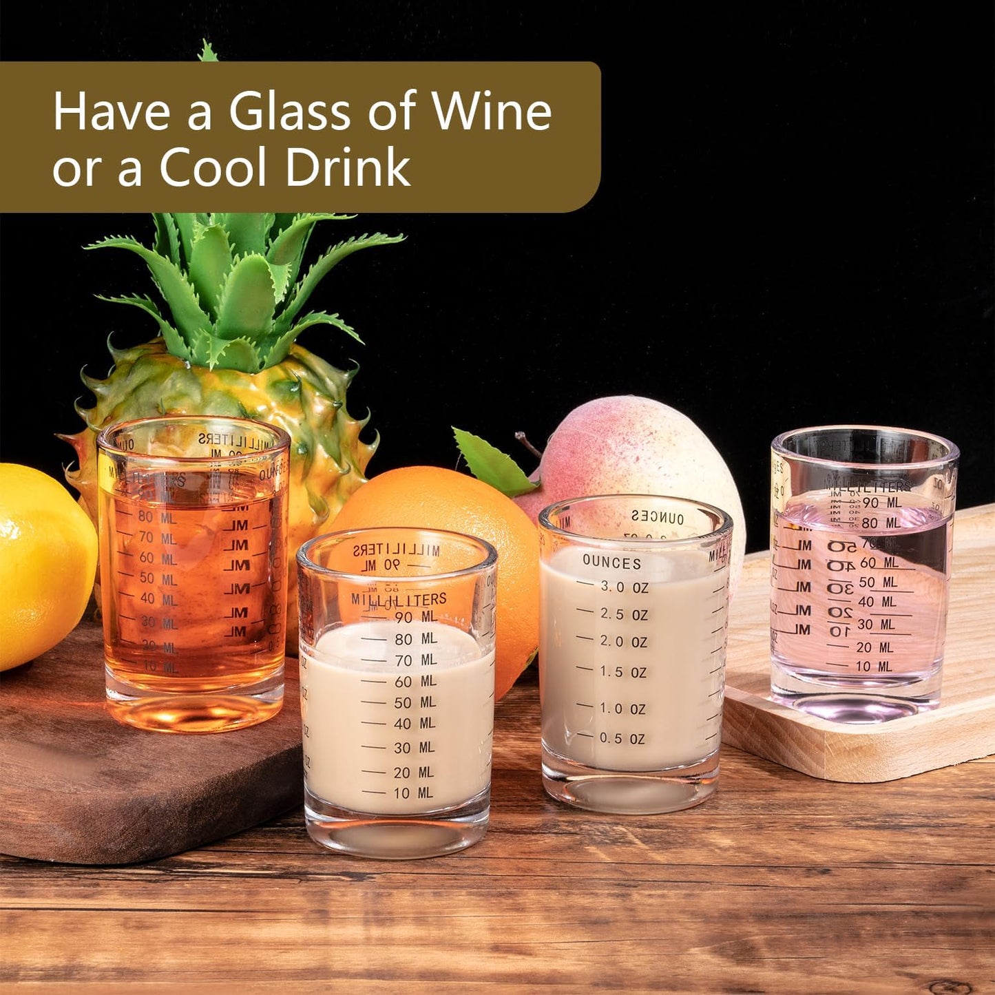 2 Pack Shot Glass Measuring Cup Set,3 oz/90ML Liquid Heavy High Espresso Glass Cup,Dishwasher Safe,Measurement of Dry and Liquid Ingredients(Black)