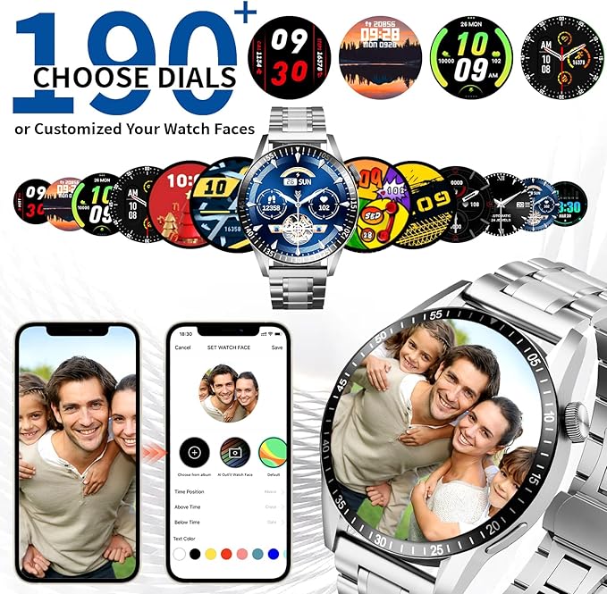 Smart Watch for Men with Answer/Make Calls, 1.39" HD Always Display Fitness Tracker Watch with Waterproof 190+Sports Modes Health Monitor Sleep Monitor for iOS Android (Silver)