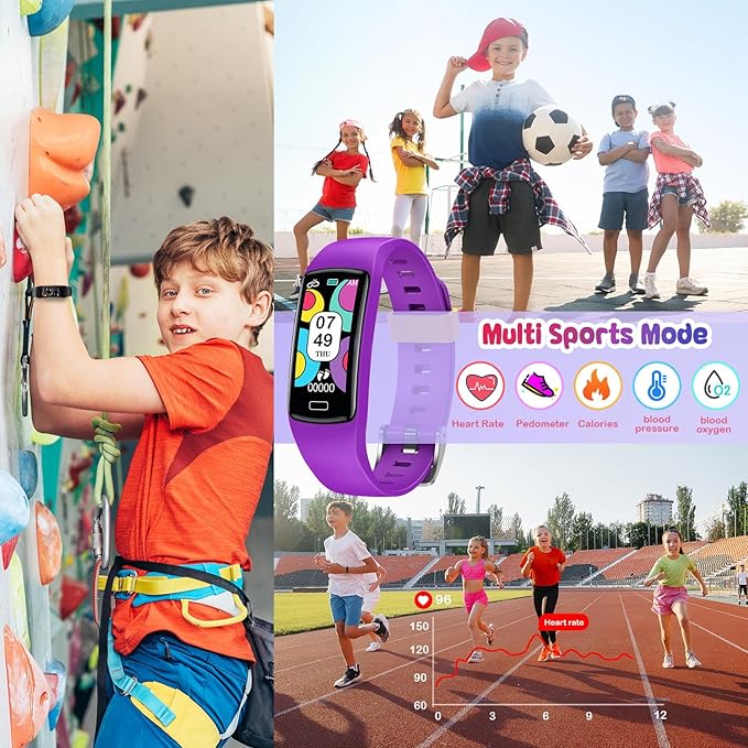 Smart Fitness Tracker Watch for Kids - Boys Girls Waterproof Smartwatch with Pedometer Heart Rate Sleep Tracking Alarm Clock Activity Tracker Calorie Step Counter Watch for Girls Boys Teens