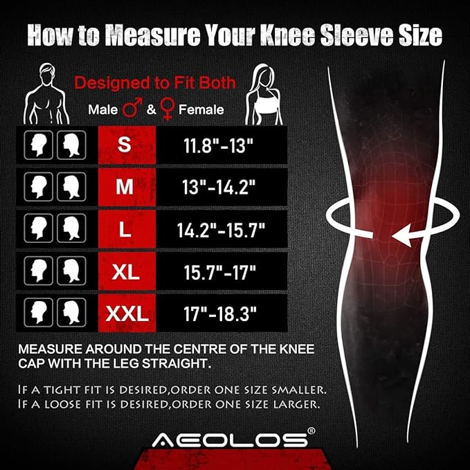 AEOLOS Knee Sleeves (1 Pair),7mm Compression Knee Braces for Heavy-Lifting,Squats,Gym and Other Sports (Medium, Black)