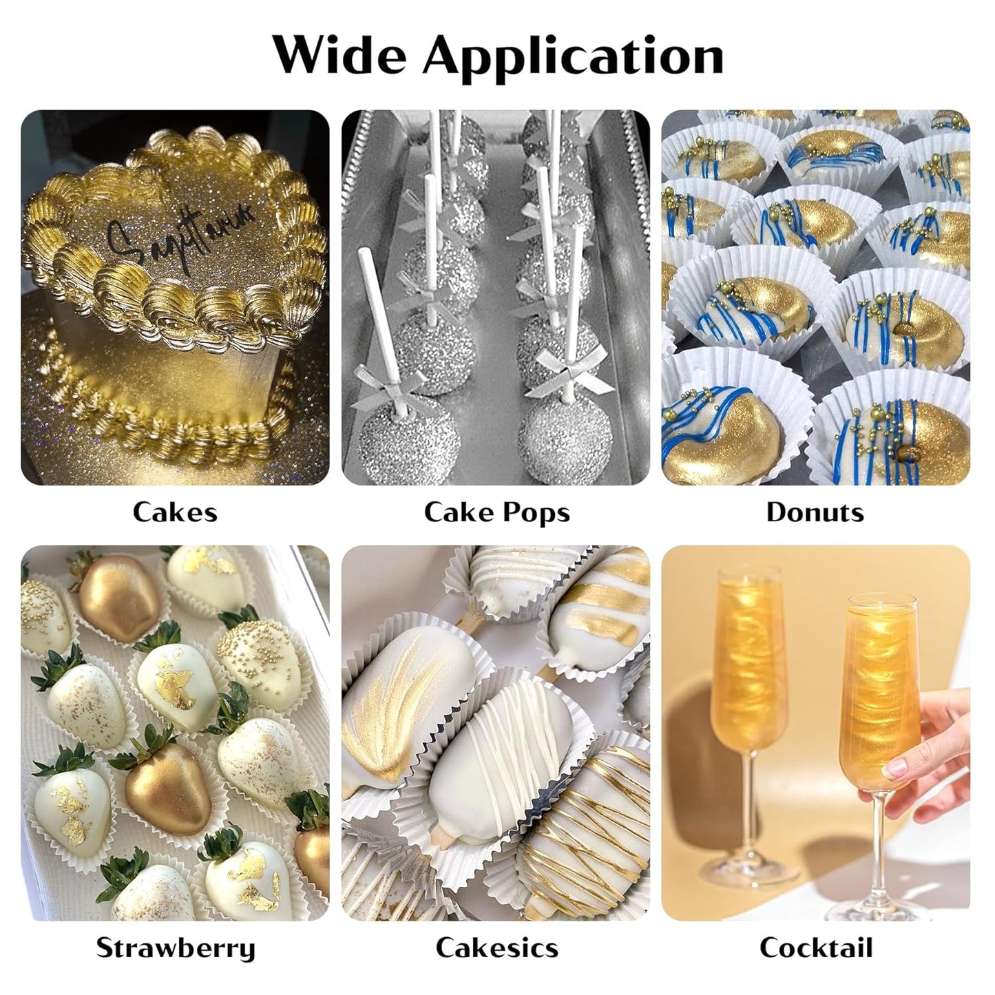 Edible Glitter for Cocktails - 4 Colors Gold Luster Dust Edible Drink Glitter Food Grade Metallic Shimmer Powder Cake Sprinkles for Beverage Chocolate Candy, 5g/Bottle