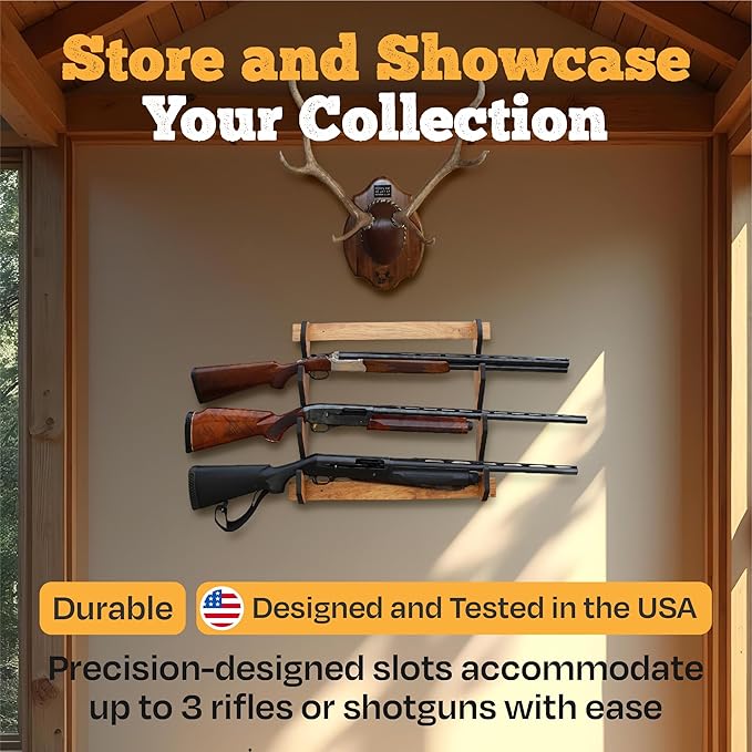 Rush Creek Creations | Indoor Gun Rack for up to 3 Rifles or Shotguns, Premium Wood Construction with Scratch-Resistant Finish Gun Storage for Firearms, Alternative for Gun Safe for Rifles and Pistols