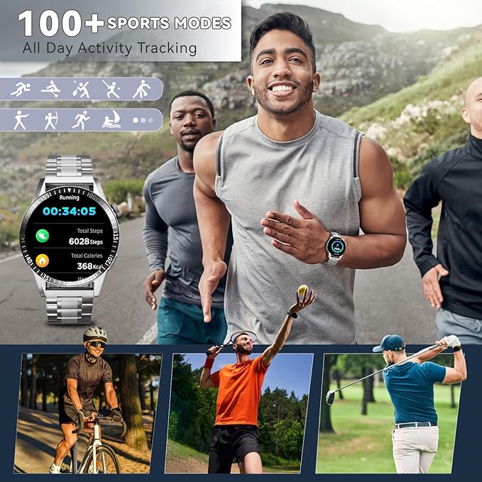 Smart Watch for Men with Answer/Make Calls, 1.39" HD Always Display Fitness Tracker Watch with Waterproof 190+Sports Modes Health Monitor Sleep Monitor for iOS Android (Silver)