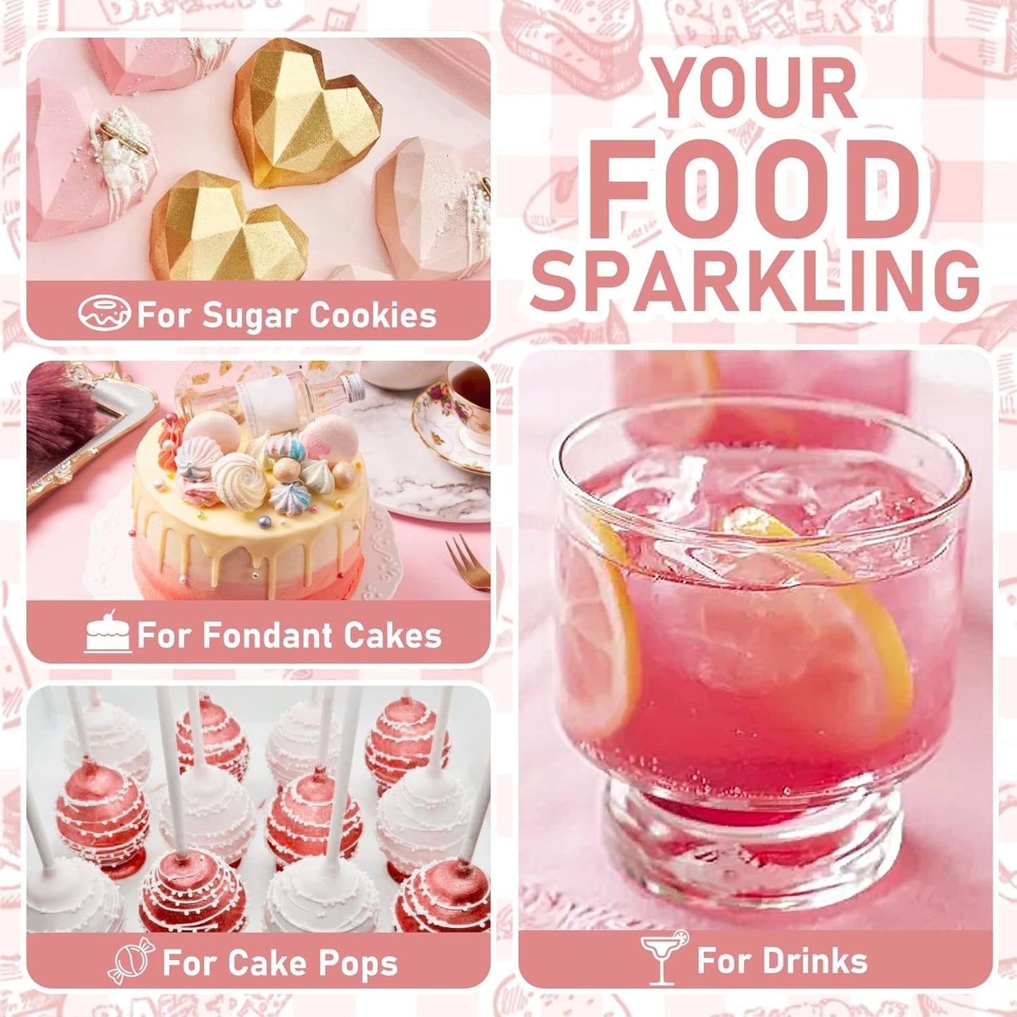 Edible Glitter - 30g Edible Luster Dust Metallic Food Grade Coloring Glitter for Drinks, Baking, Cake Decorating - Edible Dust Powder Shimmer Sprinkle Powder for Icing, Cocktail, Candy (Rose Gold)