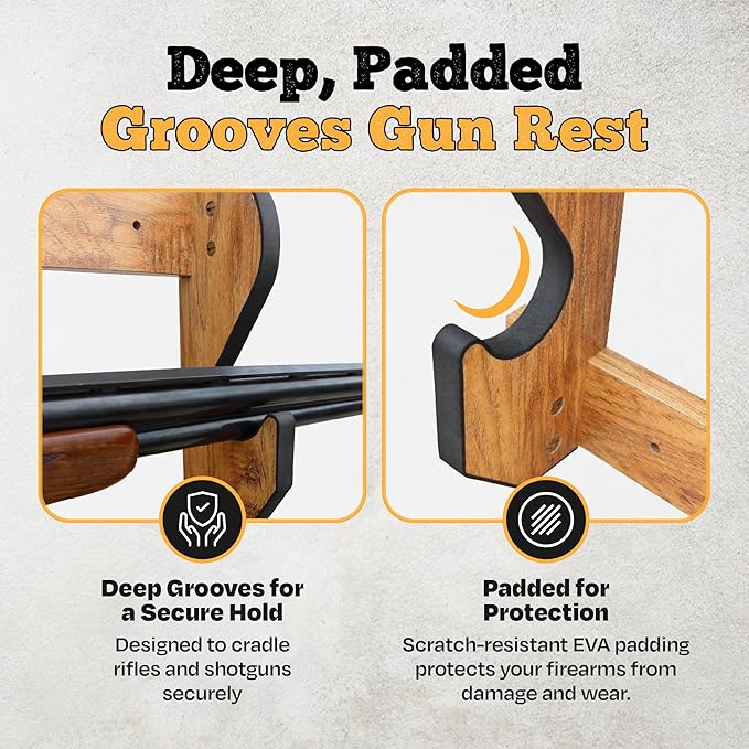 Rush Creek Creations | Indoor Gun Rack for up to 3 Rifles or Shotguns, Premium Wood Construction with Scratch-Resistant Finish Gun Storage for Firearms, Alternative for Gun Safe for Rifles and Pistols