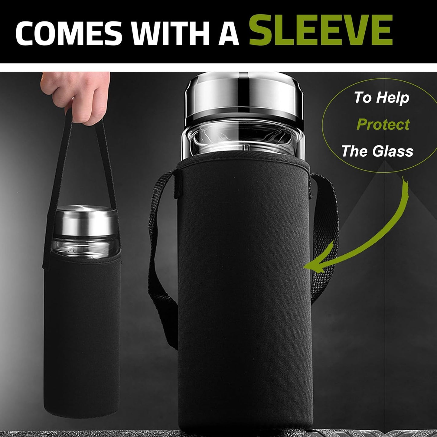 Tea Tumbler with Infuser, 20oz Double Wall Borosilicate Glass Tea Bottle, 100% Leak-Proof with Stainless Steel Filter