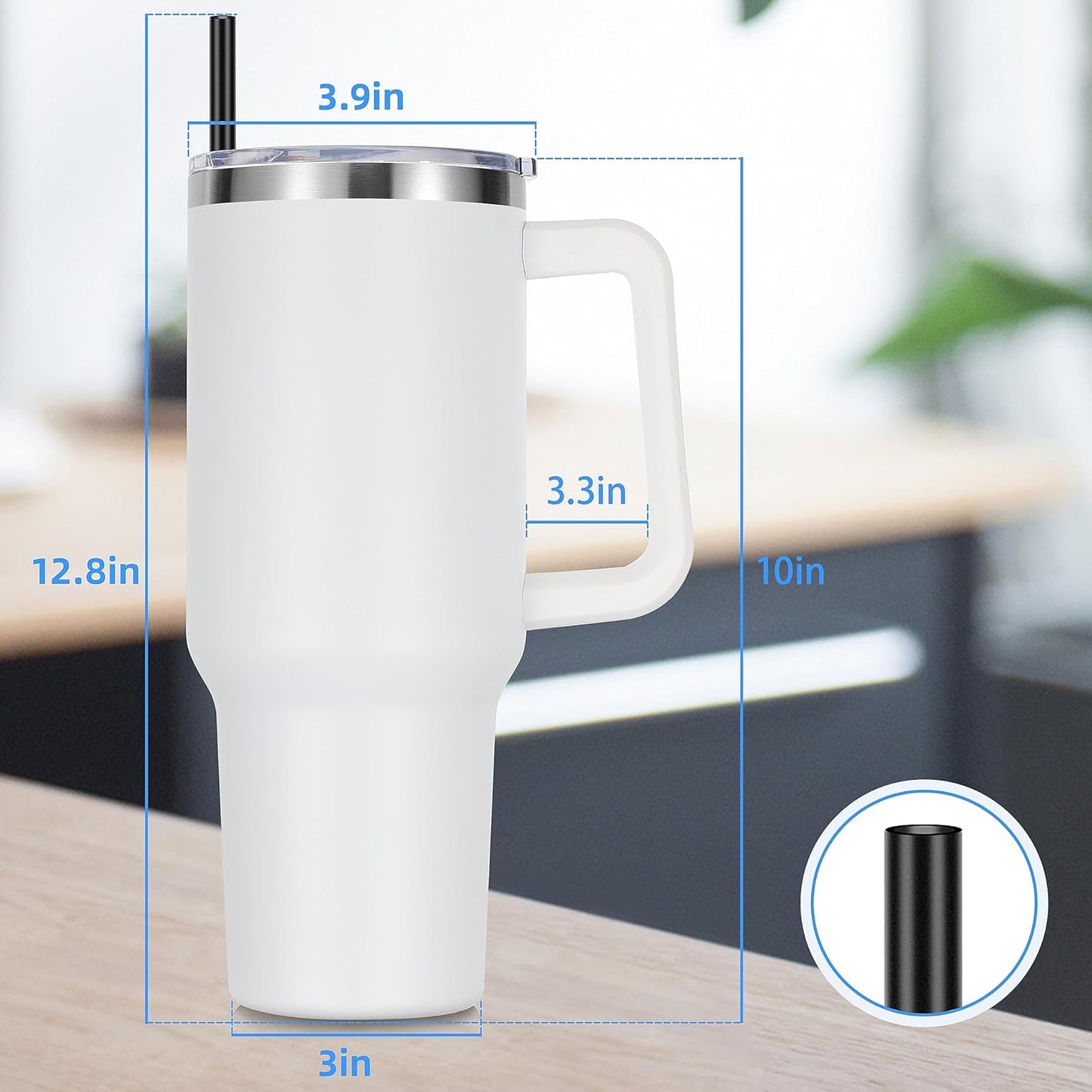 DOMICARE 40 oz Tumbler with Handle and Straw, Stainless Steel Tumbler with Lid and Straw, Reusable Vacuum Insulated Cup, Travel Coffee Mug, White, 4Pack