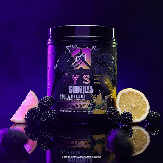Ryse Godzilla X Noel Deyzel Pre Workout Powder - BlackBerry Lemonade - 400mg Caffeine, High Stim Pre-Workout for Men & Women with Citrulline & Beta Alanine - Energy, Pump & Focus - 20/40 Servings