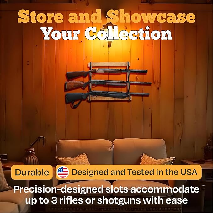 Rush Creek Creations | Indoor Gun Rack for up to 3 Rifles or Shotguns, Premium Wood Construction with Scratch-Resistant Finish Gun Storage for Firearms, Alternative for Gun Safe for Rifles and Pistols