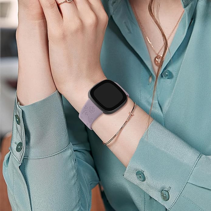 AK Floral Engraved Band Compatible with Fitbit Sense 2 / Sense Bands/Fitbit Versa 4 / Versa 3 Bands Women Men, Soft Sport Replacement Wristbands for Fitbit Sense 2 / Sense/Versa 4 / Versa 3 Smart Watch