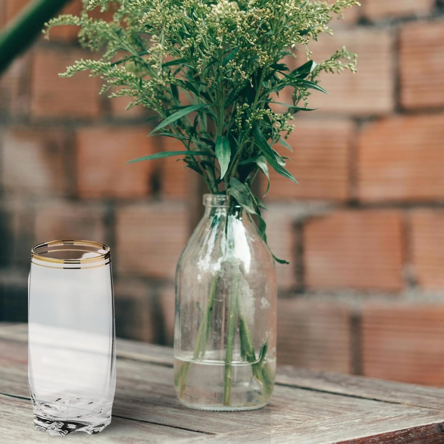 13.25 Oz Gold Glass Cup (Set of 6) - Elegant Drinking Glasses with Gold Accented Rim, Durable Glassware for Entertaining, Dining, Everyday Use - Ideal for Cocktails & Beverages