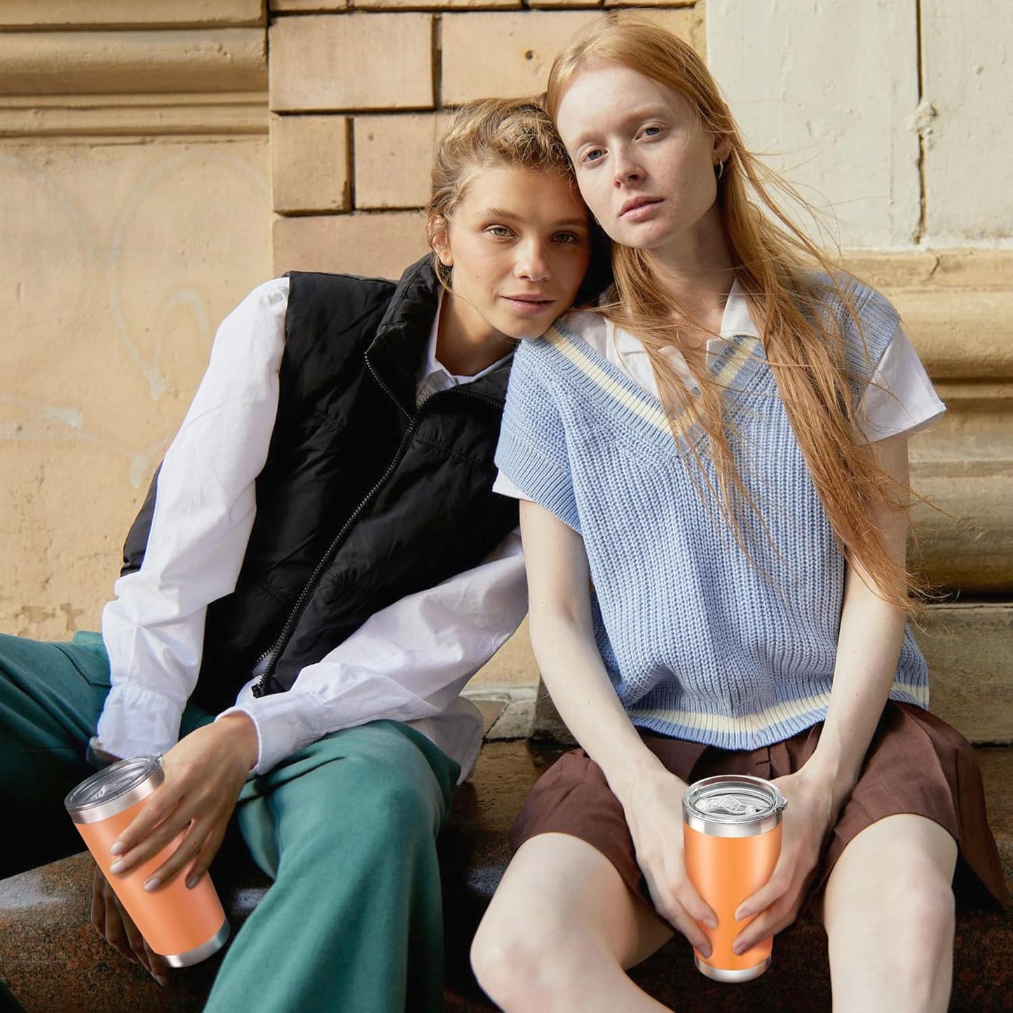 20 oz Tumbler with Lid Stainless Steel Insulated Tumblers Bulk Double Wall Vacuum Cups Powder Coated Travel Mug Keep Drinks Cold and Hot, Orange, 12 Pack