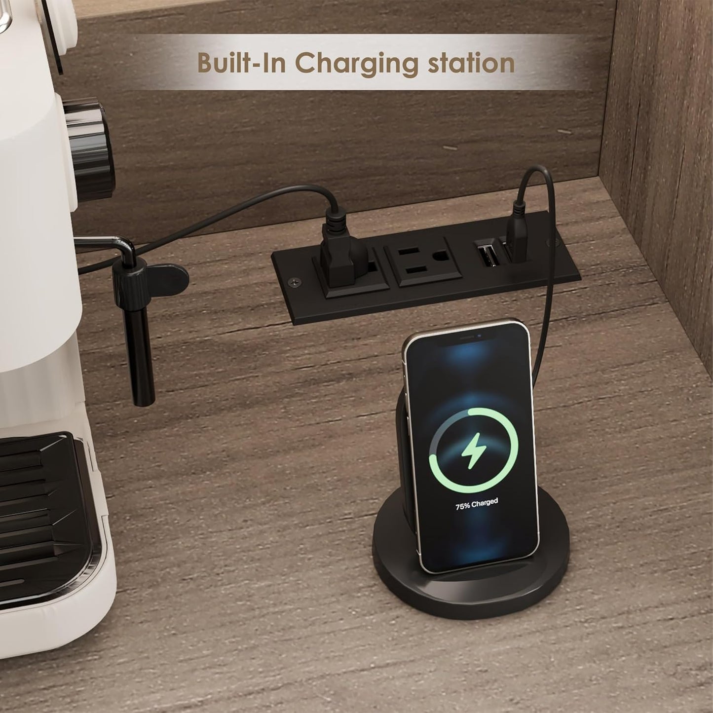 HIFIT 71" LED Kitchen Pantry Cabinet with Power Outlet, Large Kitchen Hutch Storage Cabinet with Arched Door, Shelves, 2 Drawer, Tall Farmhouse Coffee Bar w/Hutch for Home Dining Living Room, Ash Grey