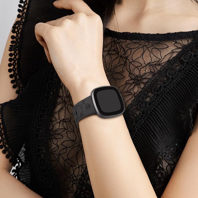 AK Floral Engraved Band Compatible with Fitbit Sense 2 / Sense Bands/Fitbit Versa 4 / Versa 3 Bands Women Men, Soft Sport Replacement Wristbands for Fitbit Sense 2 / Sense/Versa 4 / Versa 3 Smart Watch