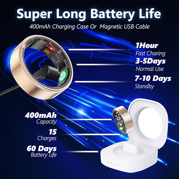 Smart Health Ring for Women Men Fitness Tracker with Heart Rate, Blood Oxygen, Blood Pressure, Sleep Monitoring, Step Counting, IP68 Waterproof for iPhone and Android, No Subscription Fee, Silver 10