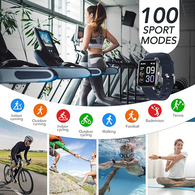 Smart Watch for Men and Women,IP68 Waterproof Fitness Tracker with Heart Rate and Sleep Monitor, Blood Pressure Blood Oxygen Tracking Smartwatch Compatible with Android iPhone iOS Phones