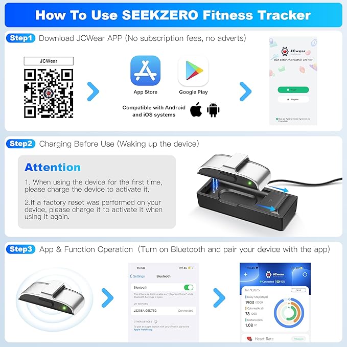 Sleep & Fitness Tracker for Women Men | 24/7 Heart Rate, Blood Oxygen & Stress Monitor | Step & Calorie Counter | IP68 Waterproof Activity Tracker, (No App Subscription) (Gray)
