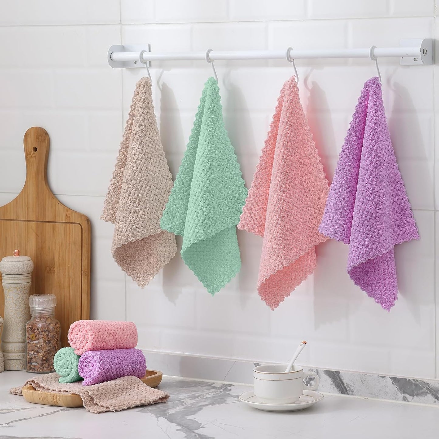 Homaxy 12 Pack Kitchen Dish Cloths, Ultra Soft and Absorbent Dish Towels, Reusable Fast Drying Microfiber Cleaning Cloth, Coral Velvet No-lint Cleaning Rags, 10 x 10 inches, Mix Color