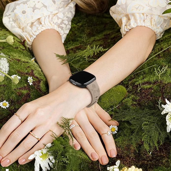 AK Floral Engraved Band Compatible with Fitbit Sense 2 / Sense Bands/Fitbit Versa 4 / Versa 3 Bands Women Men, Soft Sport Replacement Wristbands for Fitbit Sense 2 / Sense/Versa 4 / Versa 3 Smart Watch
