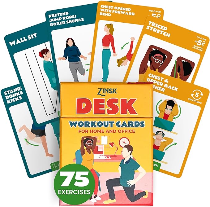 75 Desk Workout Cards – 50 Light Bodyweight 25 Stretches 3.5x2.5†Workstation